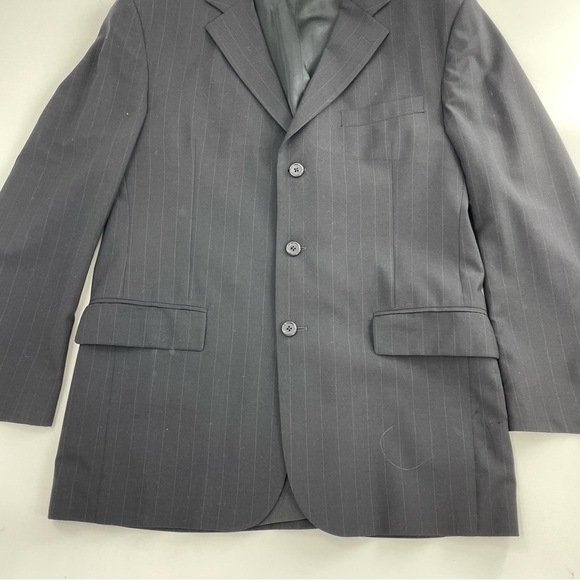 Jos. A. Bank Black Pin Striped 3 Button 100% Wool Suit with Flat Front Pants - Picture 5 of 16